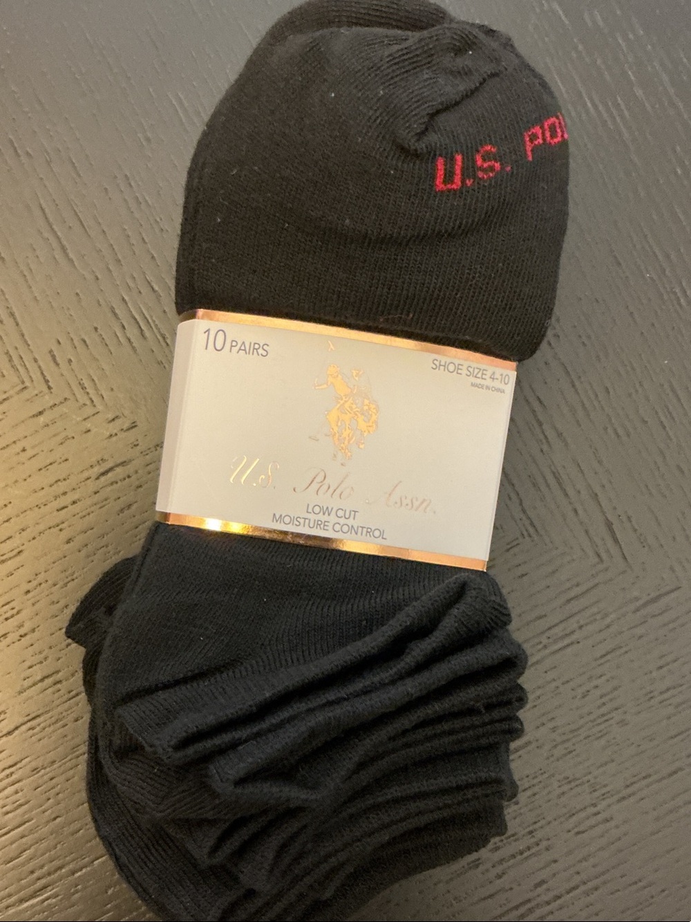 U.S. Polo Assn. Black Low-Cut Athletic Socks with Red Logo - 10 Pairs